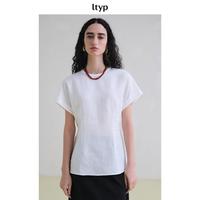 旅途原品 14支100%亚麻小衫 文艺系带收腰显瘦短袖上衣女夏季