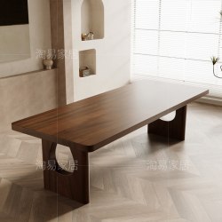 淘宝心选 高档南美胡桃木原木餐桌椅组合家用纯实木餐厅吃饭大长桌子中古风