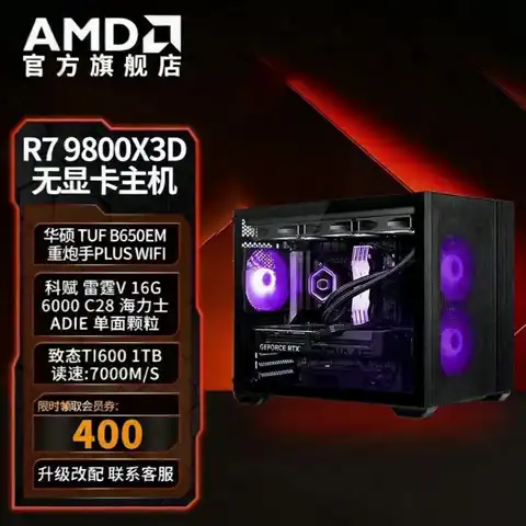 AMD 锐龙R7 9800X 3D 高配无显卡电脑主机豪华版9700X/9600X 无显卡海景房电竞游戏三角洲组装电脑整机