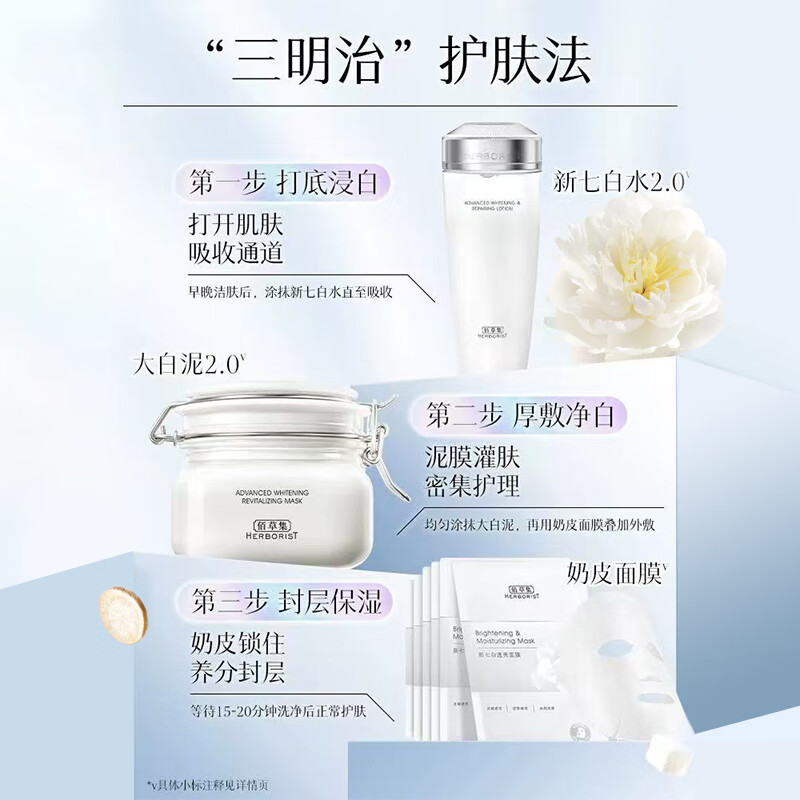 佰草集新七白大白泥面膜 260g+奶皮面膜6片