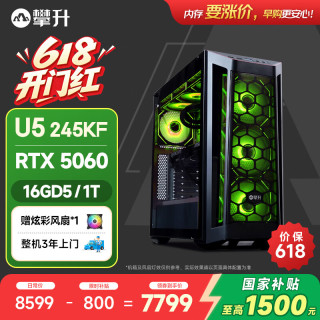 攀升 战神RS 台式电脑游戏台式机电脑AI电竞openclaw主机（15代酷睿Ultra5-245KF RTX5060 16GD5 1TB）
