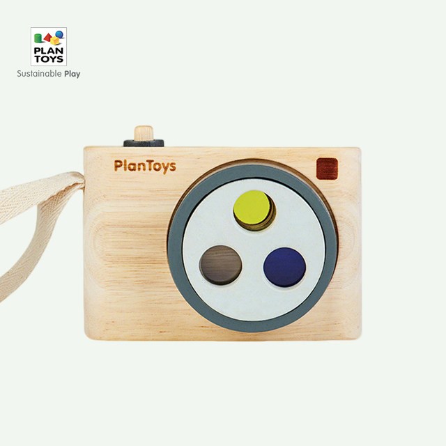 PLAN TOYS plantoys儿童照相机三色玩具宝宝木制可旋转镜头场景摆件礼物5450
