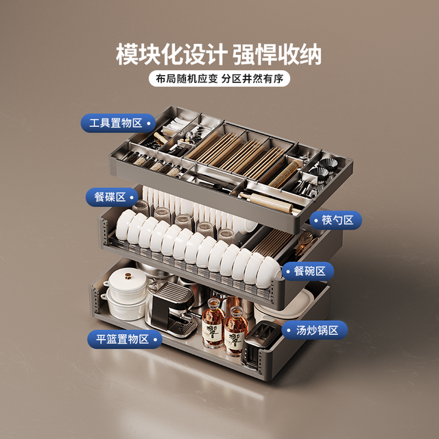 悍高 厨房橱柜拉篮R3系列抽屉式加厚不锈钢碗碟拉篮双层置物碗篮