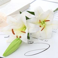 绿杨 百合仿真花 009 高档单支手感花束 长88cm 白色