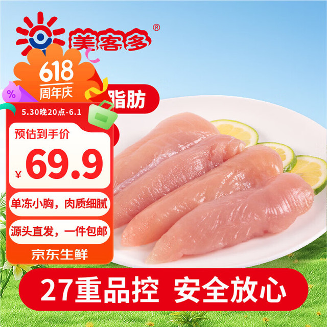 美客多 MEKODO 美客多 唐山单冻鸡小胸 2斤*4包 4kg