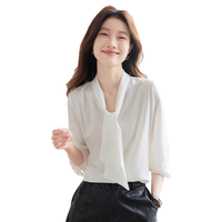 斯尔丽 雪纺系带领廓形显瘦女士衬衫