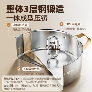 美厨 316L不锈钢鸳鸯火锅