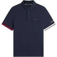 TOMMY HILFIGER 男士纯棉平纹针织撞色袖口POLO衫 藏青色 S