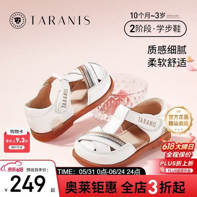 泰兰尼斯 夏季新款女宝宝公主凉鞋镂空透气包头防踢学步机能鞋防滑 白色 20 适合脚长12.5cm
