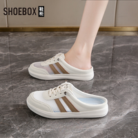 SHOEBOX 镂空平跟包头拖鞋女2026夏季新半拖凉鞋网面大码板鞋