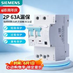 西门子 5SU93261CR63空气开关 漏电保护断路器 2P 63A