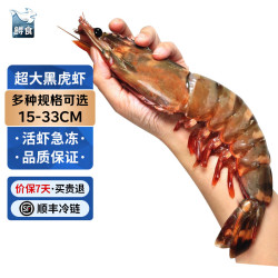 鲟食 超大号巨型黑虎虾 8-10只装 长约21-24cm 净重900g