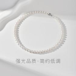 京润珍珠 京润 遐真925银淡水珍珠项链雕花玫瑰扣珍珠颈链气质送爱人