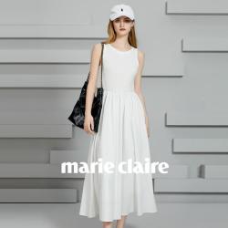 Marie Claire 白色无袖长款连衣裙女2024秋冬高级感打底气质优雅a字裙