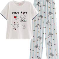 芬腾 女士纯棉短袖条纹长裤家居服套装