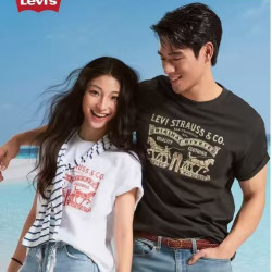 Levi's 春夏情侣同款美式双马印花潮流休闲宽松圆领短袖T恤