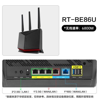 华硕 asus/华硕 RT-BE86U WiFi7家用高速无线电竞路由器万兆口双频6800M