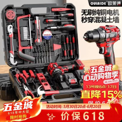 欧莱德 手电钻21V无刷锂电钻工具箱全套家用五金多功能收纳工具箱套装