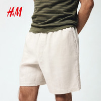 H&M 亚麻短裤 浅米色 2XL 男士短裤