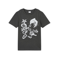 MOUSSY/摩西 复古美式辣妹风做旧印花短袖T恤 028JSZ90-1062 黑色 均码