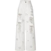 MOUSSY 摩西 复古辣妹风烫钻破洞阔腿牛仔裤