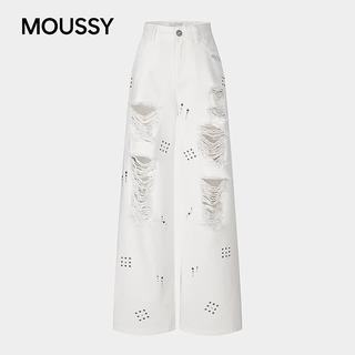 MOUSSY 摩西 复古辣妹风烫钻破洞阔腿牛仔裤