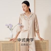 悦己主义：金三塔 至臻系列 女士桑蚕丝重磅真丝 新中式手绣 衣裤套礼盒装 2735