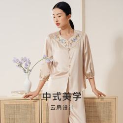 金三塔 至臻系列 女士桑蚕丝重磅真丝 新中式手绣 衣裤套礼盒装 2735