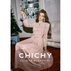 CHICHY 珠光系列 女士法式长袖连衣裙 CT8F001261
