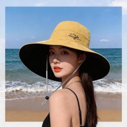 FOURDATRY 雏菊刺绣夏季出游渔夫帽子女甜美盆帽薄款遮阳防晒大檐帽双面可戴