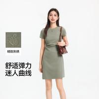 森马 收腰褶皱圆领连衣裙