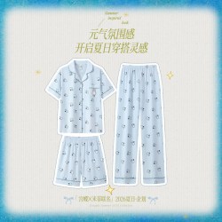 宫蝶 米菲联名睡衣女三件套夏季云朵棉短袖长袖家居服套装 米菲短袖三件套 M （建议80-100斤）