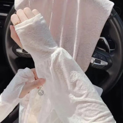 FOURDATRY 仙女风蕾丝春夏季季防晒冰袖防紫外线开车防晒袖套女冰丝透气袖套