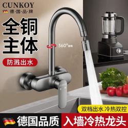 CUNKOY 全铜主体入墙式冷热水龙头双孔洗衣池洗菜盆水槽厨房龙头 入