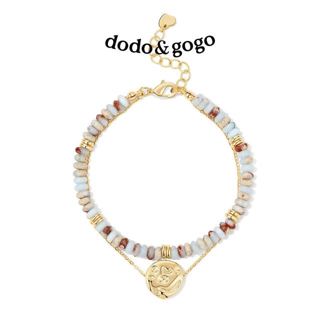 DODOGOGO 天然石串珠爱心手链复古珐琅手串中式百搭