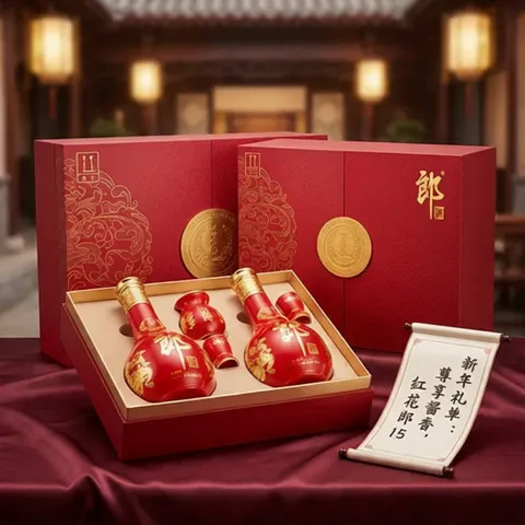 吃货的夏天：郎酒 红花郎（15） 红15 酱香型白酒 礼盒装 500ml×2瓶