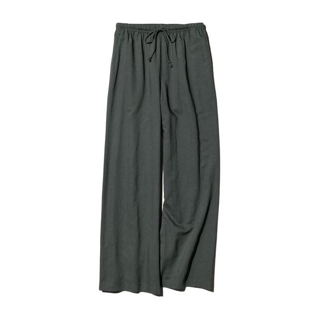 优衣库 麻混纺舒适长裤 深绿色