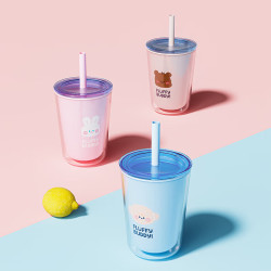 LOCK&LOCK 水杯小女士吸管杯儿童可爱成人食品级大容量办公室塑料茶杯子 蓝色 720ml