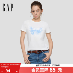 Gap 女装2026春季新款纯棉字母蝴蝶logo圆领短袖T恤休闲上衣858906 白色 S (160/84A) 亚洲尺码