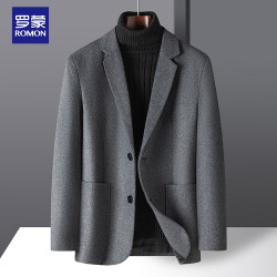 罗蒙 羊毛呢西服男士秋冬季商务休闲单西装大衣保暖外套男2079灰色2XL
