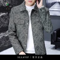 萨拉维夫 春秋季夹克男格子高端帅气翻领外套休闲百搭短款风衣青年 灰色 M
