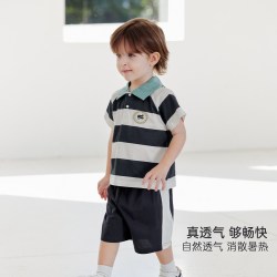 巴厘小猪 男童凉感纯棉条纹Polo衫两件套
