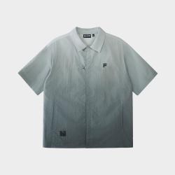 FILA 男装时尚休闲衬衫男士简约百搭翻领宽松短袖梭织上衣