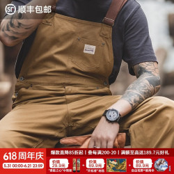 马登 工装 复古卡其色背带裤男阿美咔叽经典工装帆布休闲裤男 杏黄色 2XL