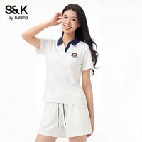 班尼路 Polo领撞色短袖T恤运动短裤套装 白#蓝 S