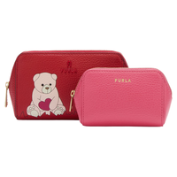 FURLA/芙拉 CAMELIA牛皮中号女士化妆包两件套装 红色+丝绒粉