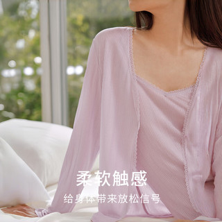金三塔 100%桑蚕丝提花吊带裙长裤家居服套装 樱花紫 XL