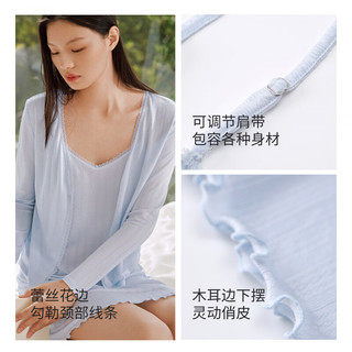 金三塔 100%桑蚕丝提花吊带裙长裤家居服套装 樱花紫 XL