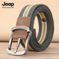 JEEP SPIRIT 帆布织针扣腰带 军绿条纹 115cm