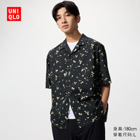 优衣库 482481 莫代尔混纺印花 黑色 XL 短袖衬衫